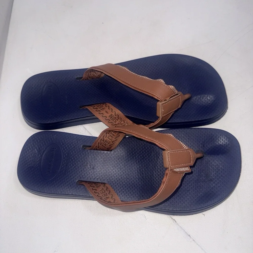Havainas Blue Brown Water Resistant Urban Blend Flip Flops Men's Size 13